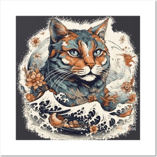 Tranquil Autumn Ukiyo-e Cat Portrait Posters and Art